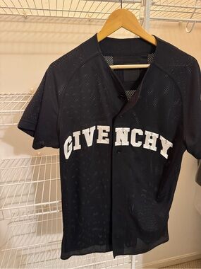 Givenchy Black Mesh Button-Front Baseball Jersey Small